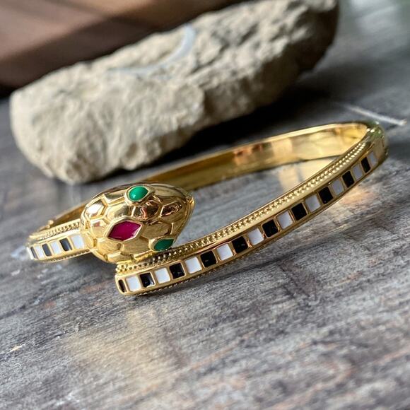 Anthropologie Jewelry - NEW Black and White Striped Serpent Bangle Bracelet